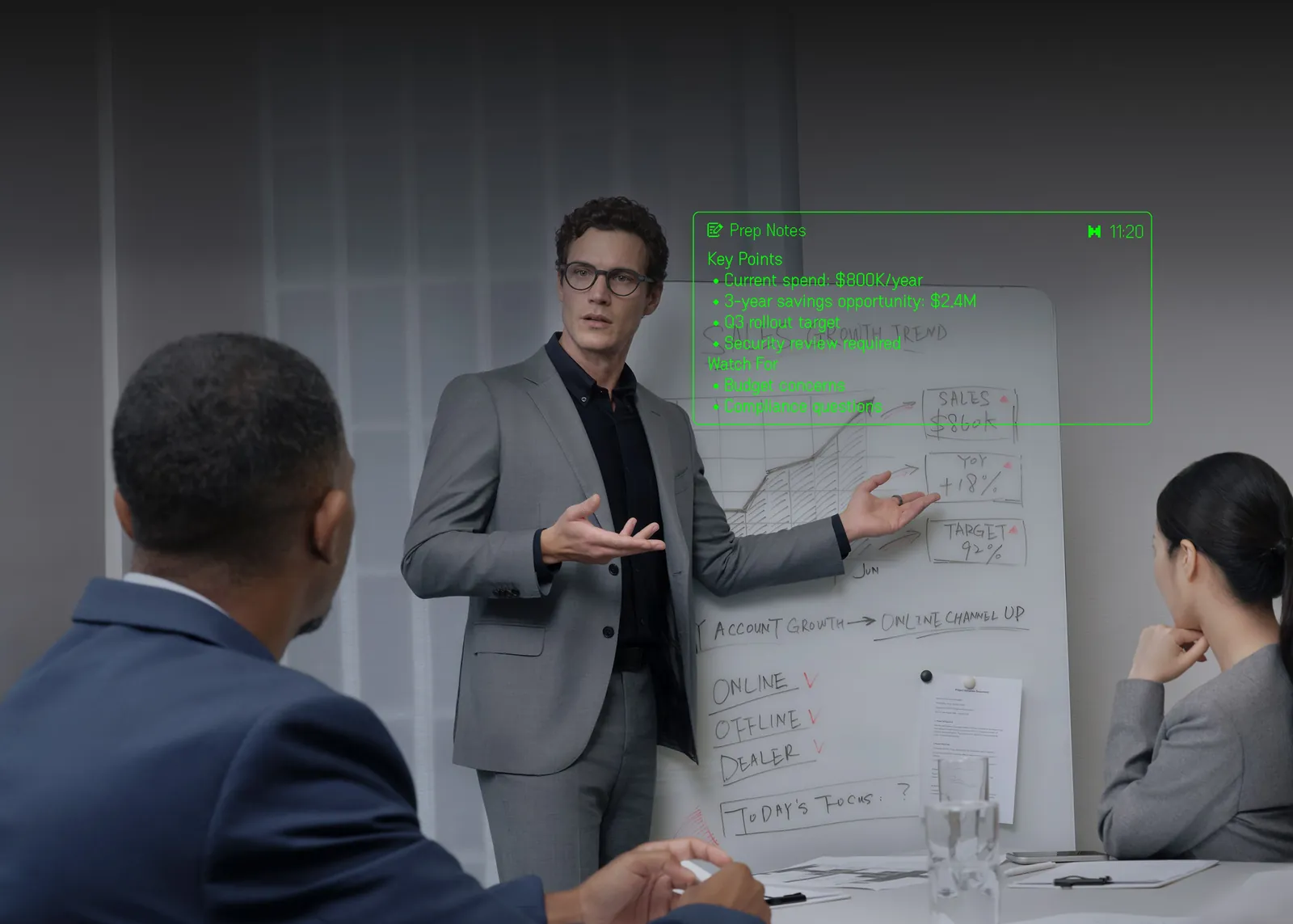 Präsentation mit Even G2: Pitch-Notizen im privaten Display (Originalbild Even Realities)